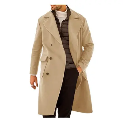 (khaki, XL) Men&apos;s Autumn And Winter Woolen Coat European And American Thickened Long Double