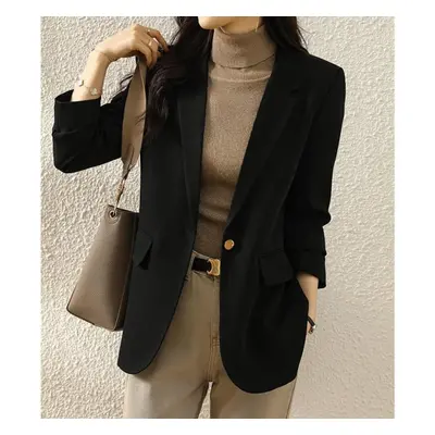 (black, M) Yellow Suit Jacket Women&apos;s Autumn Jacket New Casual Korean Style Temperament Bla