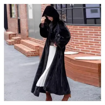 (black, XL) Winter Extended Faux Fur Coat For Women To Look Thin And Imitate Mink Fur Coat Black