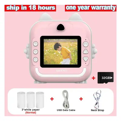 (pink) Instant Print Photo Kids Camera Mini Thermal Printer Video Digital Children Camera For Ph