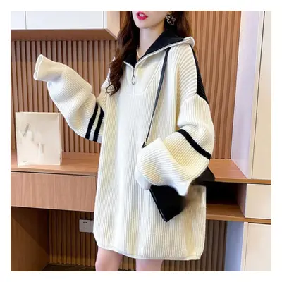 (ivory, One Size) Dimanaf Sweaters Winter Autumn Oversize Women Zipper Pullover Full Sleeve Knit