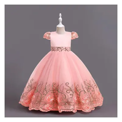 (pink, 110(4T)) New Flower Girls Long Dress Girl Piano Performance Dress Gorgeous Birthday Party