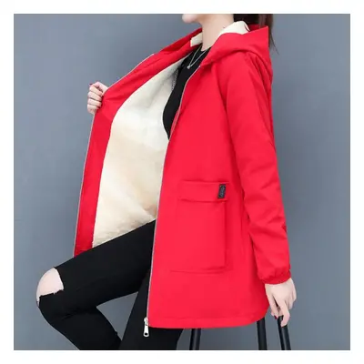 (red, S) Autumn And Winter Thickened Warm Lamb Wool Cotton Coat Women&apos;s Mid-length All-matc