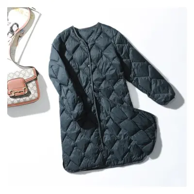 (green, XL) Women Winter Ultra Light Thin Duck Down Coat Winter Long Slim Warm Basic Quilted Puf