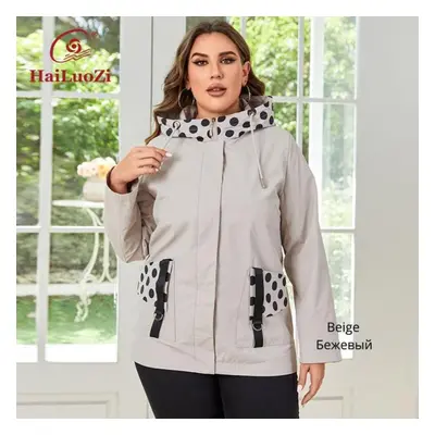 (beige, 3XL) Hailuozi New Plus Size Women Clothing Short Hooded Trench Coat High Quality Windbre