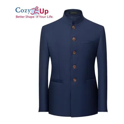 (navy blue, L) Cozy Up Men&apos;s Chinese Tunic Suits Mandarin Collar Formal Jacket Slim Fit Fro