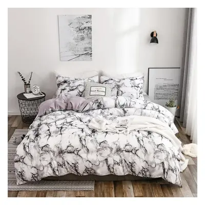 (white, US-Full(3pcs)) Bedding Marble Pattern Plain Print Quilt Cover Sheet Three Or Four Piece 