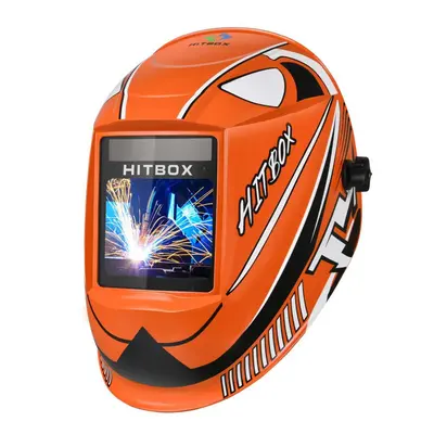 (orange) Hitbox Welding Helmet Auto Darkening 3.94"x3.66" Large Viewing True Color Solar Welding