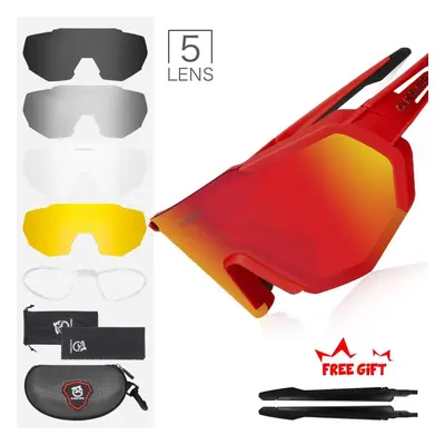 (red) Queshark Polarized Cycling Sunglasses Bicycle Goggles Men Women Mountain Bike Glasses Spor