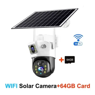 (white,black, ã7ãWifi Camera + 64G Card) Solar Camera 4k Outdoor Low Powered Video Cam Night