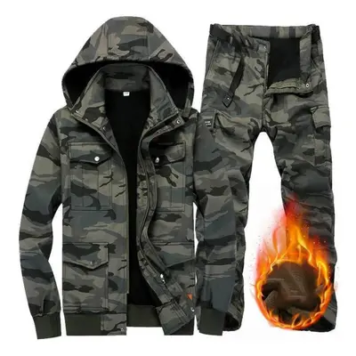 (camouflage, S) Soft Shell Jacket And Pants Men Winter Plus Velvet Thick Warm Jackets Outdoor Hi