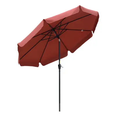 Outsunny 2.7m Patio Umbrella Garden Parasol with Crank, Ruffles Ribs Wine Red