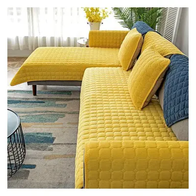 (yellow, 90x240cm) Solid Color Edging Corduroy Sofa Cushion Modern Minimalist Living Room Univer