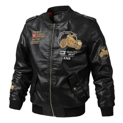 (black, XXL) Chiliday Male Leather Jacket Slim Fit Coat Men Stand Collar Jaqueta Pu Coats Biker 