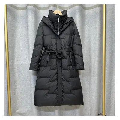 (black, XL) Women&apos;s Winter Autumn Hooded White Duck Down Jacket Coat Loose Long Solid Color