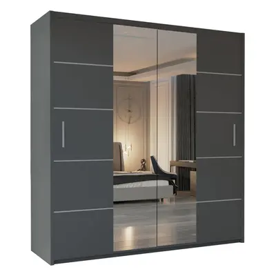 (Grey, 203cm) Winnipeg Double Door Sliding Mirror Wardrobe