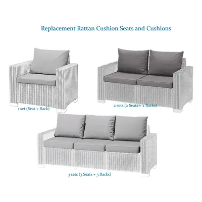 (Seat+Cushion Sets) Replacement Rattan Cushion Pads Grey Will Fit Keter Allibert California Gard