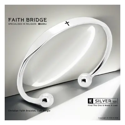 (D1-Plain cross, Medium(6.5"-7.7")) Christian Faith Cuff ID Bangle Bracelet /925 Sterling Silver