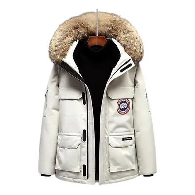 (khaki, m) Men's Winter Hooded Quilted Down Jacket Casual Tooling Coat