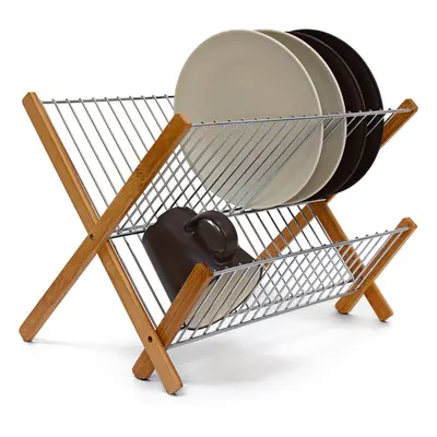 Relaxdays CROSS Bamboo And Stainless Steel chromed Draining Rack: x x cm Drying Rack Folding Dis