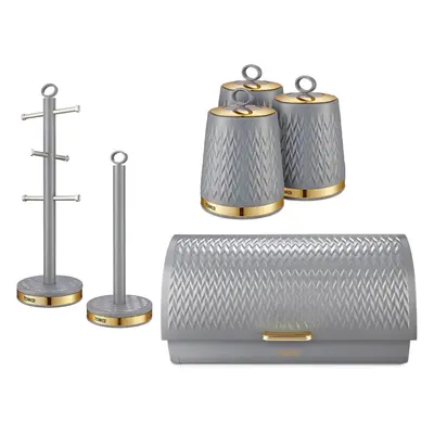 Tower Empire Grey Bread Bin Canisters Mug Tree Towel Pole Kitchen Set