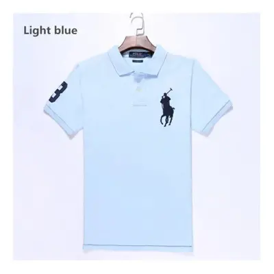 (Light blue, 2XL) Men's Custom Fit Polo Shirt Cotton Short Sleeve Large Pony Polo Top