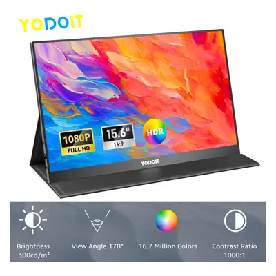 YODOIT 15.6" Portable Monitor FHD Monitor Screen IPS Display with USB Type C Port&Built-in Speak