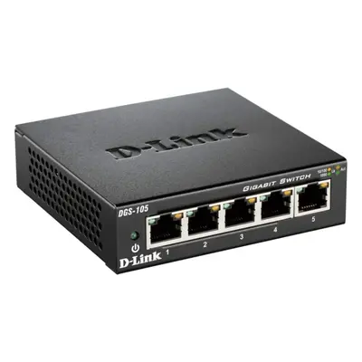 D-Link DGS-105/B 5-Port Gigabit Unmanaged Metal Desktop Switch 10/100/1000 Mbit/s - UK Version, 