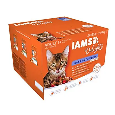 IAMS Delights Wet Food Land and Sea Collection for Adult Cats with Meat and Fish in Gravy, x g