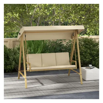 Outsunny Seater Garden Swing Chair with Adjustable Canopy and Cushions, Beige