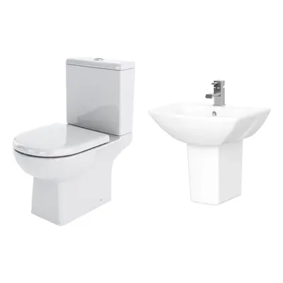 Destin Square Ceramic Set - Includes Close Coupled Toilet Pan, Cistern, Seat, Tap Hole 500mm Bas