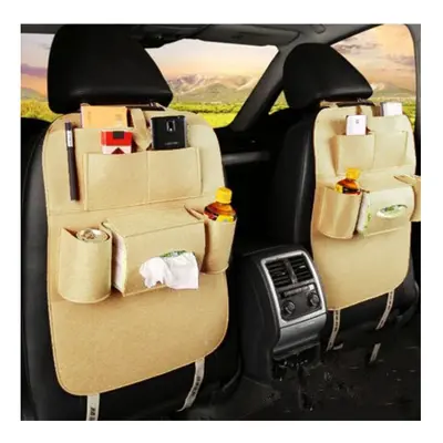 (Beige) Style Auto Car Seat Back Multi Pocket Storage Bag Organizer Holder Accessory 56x40cm