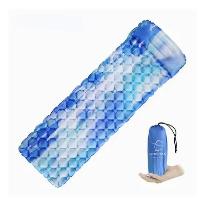 (Sky Blue) Outdoor Sleeping Pad Camping Inflatable Mattress with Pillows Travel Mat Folding Bed 