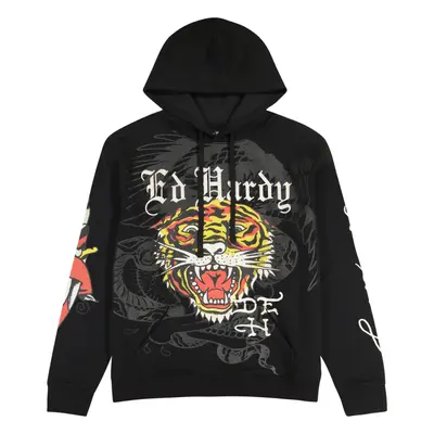 (XL) Ed Hardy Mens Tiger Dragon Hoodie Jumper Dagger Pullover in Black