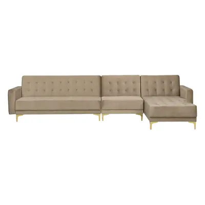 Corner Sofa ABERDEEN Velvet Sand Beige Left Hand