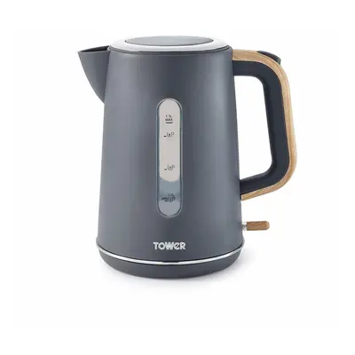 Tower Grey Kettle Rapid Boil Scandi Wood Accents 3kW Quick Boil Cordless