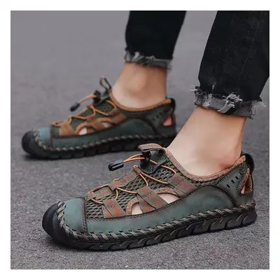 (green, EU:42) Men Handmade Sandals Black Sandals Outdoor Summer Roman Sandals For Men Beach Sho