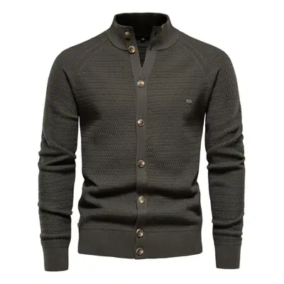 (green, 78-85 kg) Aiopeson Men&apos;s Cardigan New Winter Solid Color Cotton High Quality Button