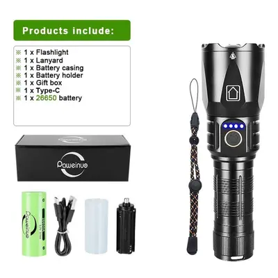 (black, with 26650,box) Lumens 80w Led Ultra Powerful Flashlight 3000m Long Range Tactical Flash