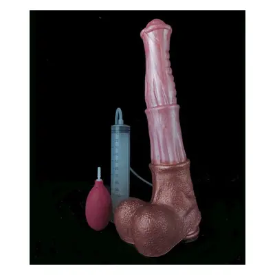 (as the picture, syringe and bulb L) Faak Long Squirting Horse Dildo With Sucker Silicone Ejacul