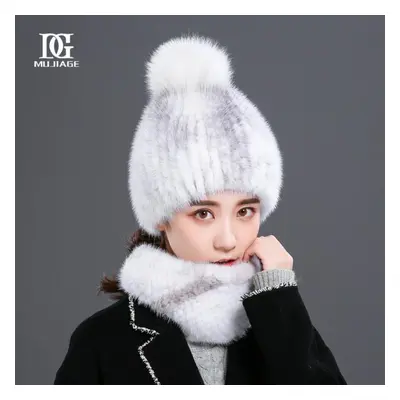 (as the picture, Set (hat+scarf)) Hat Women&apos;s Winter New Korean Version Mink Hair Weaving T