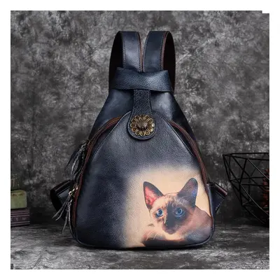 (gray) Johnature Animal Prints Vintage Genuine Leather Backpack Leisure Women Shoulder Bag Natur