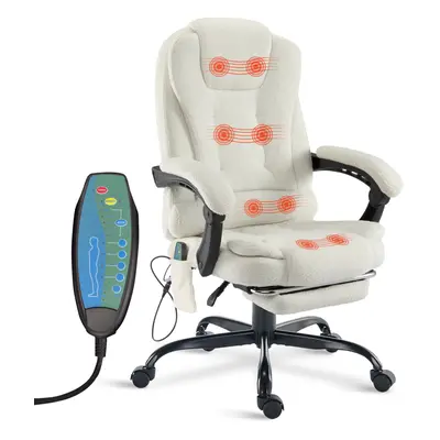 (White Terrycloth) Massage Executive Office Chair Computer Desk Chair Swivel Recliner Gaming Cha