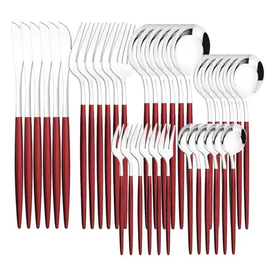 (red,silver) 6people Gold Dinnerware Set High Quality Stainless Steel Cutlery Flatware Set Knife