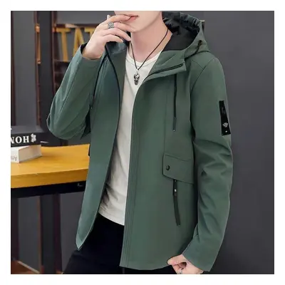 (green, M) Large Size Men&apos;s Autumn Fashion Casual Solid Color Hooded Jacket