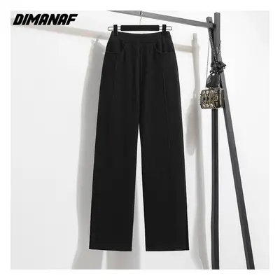 (black, 4XL) Dimanaf Plus Size Winter Long Pants Women Elastic Solid Casual Loose Full Length Ba