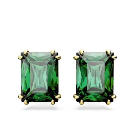 Swarovski Matrix Green Gold-tone Plated Rectangular Cut Stud Earrings