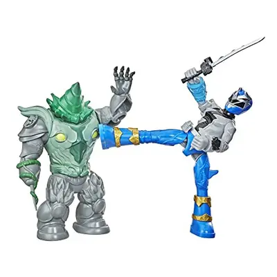 Power Rangers Dino Fury Battle Attackers - Blue Ranger VS Shockhorn Articulated Action Figures