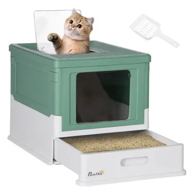 PawHut Hooded Cat Litter Box, Pet Toilet w/ Scoop, Tray - Green