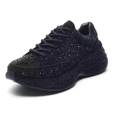 (black, 37) Women Sneakers Thick Bottom Rhinestone Casual Sponge Cakewomen Casual Shoes Large Si